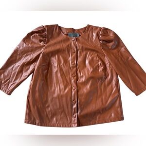 Sunday in Brooklyn Faux Leather Puff Sleeve Jacket Brown Size M Anthropologie